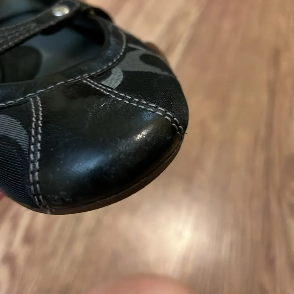 Coach Women's Black Signature Logo Mary Jane Shoes Leather and Canvas Joy Size 5 - Picture 12 of 15